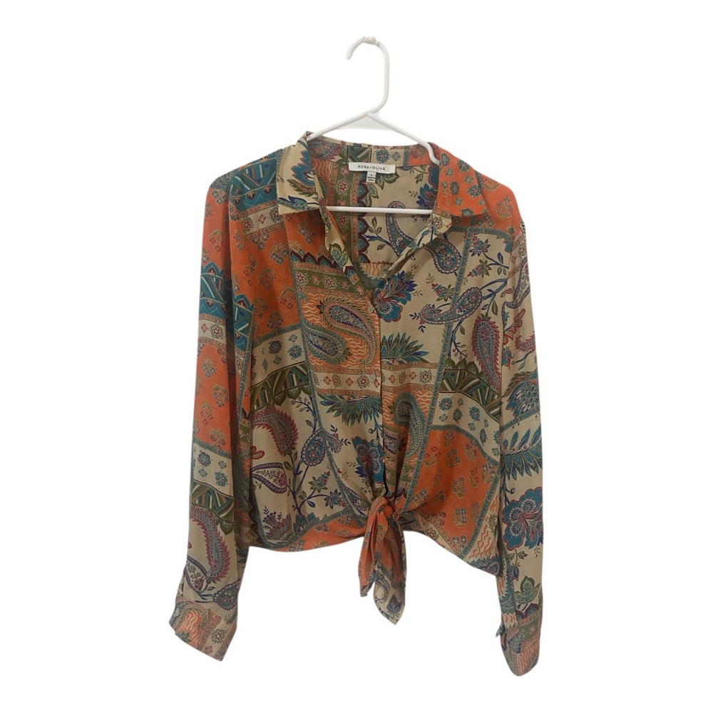 Rose & Olive Multicolor Collared Paisley Blouse